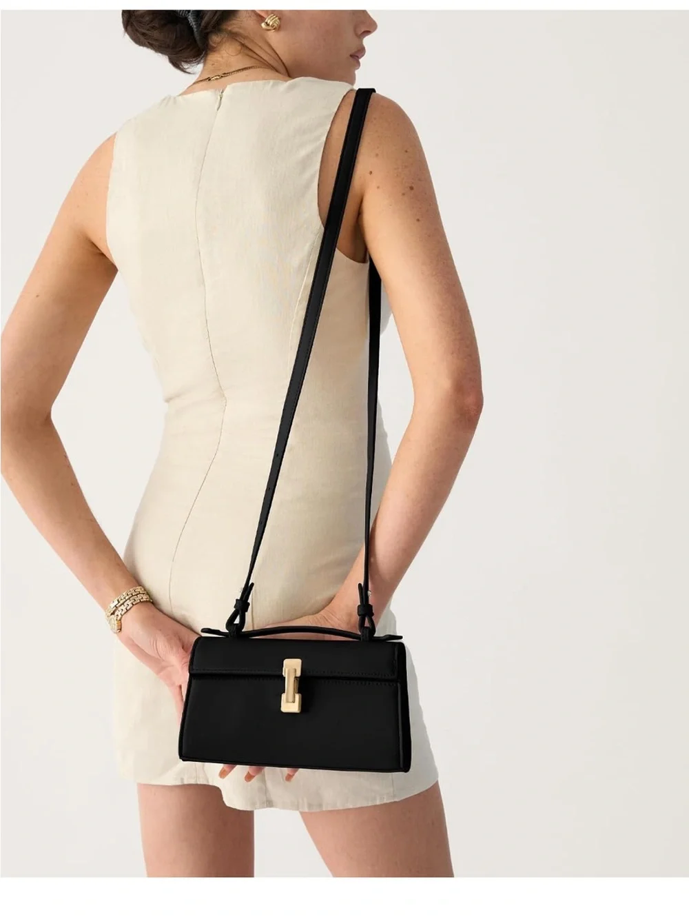 Amazon Black Top-Handle Satchel with Gold Clasp